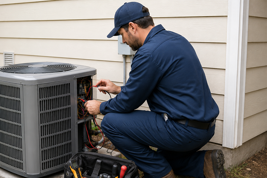 AC Repair Technician Working