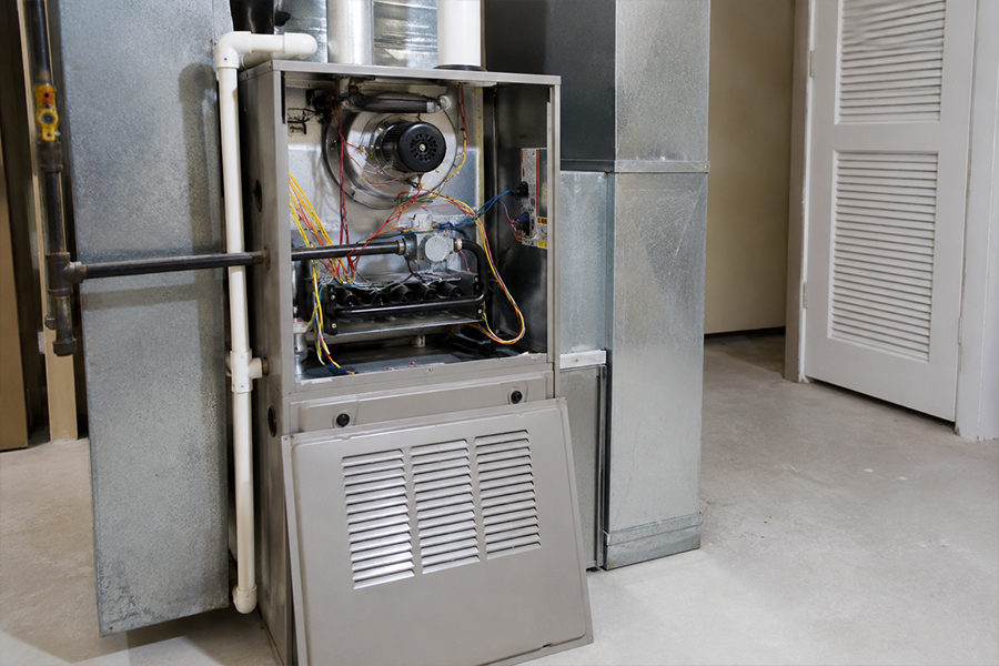 Clean residential furnace system ready for maintenance and cleaning